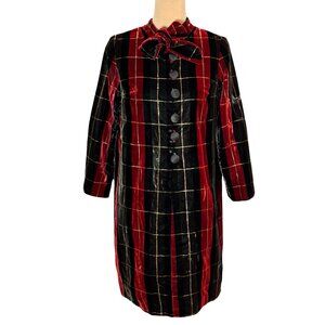 Vintage Velvet Opera Coat Sz M Plaid Bow Whimsical Gothic Maximalist Theatre
